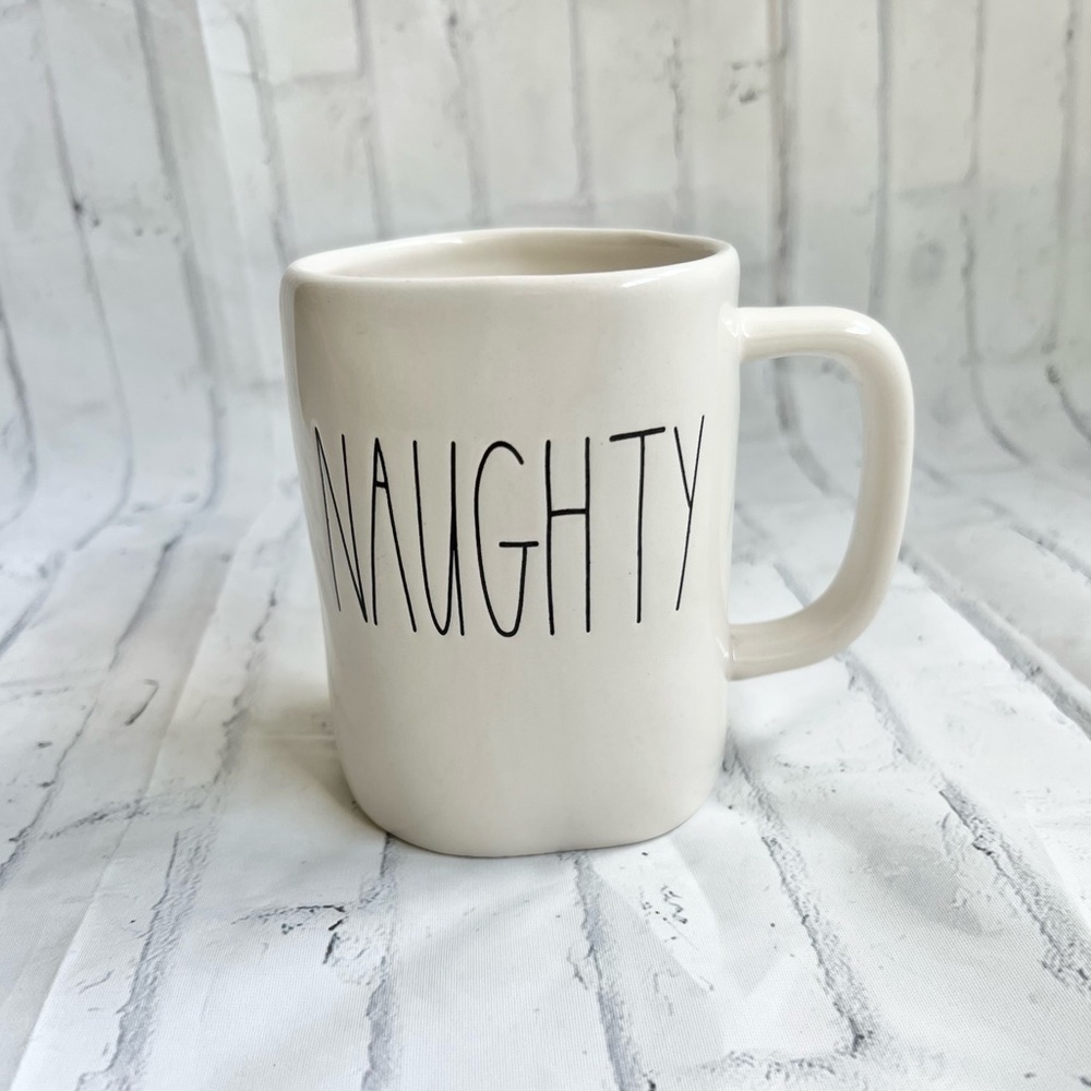 Rae Dunn Naughty Mug Cream Ceramic Coffee Cup Holiday Christmas Farmhouse LL